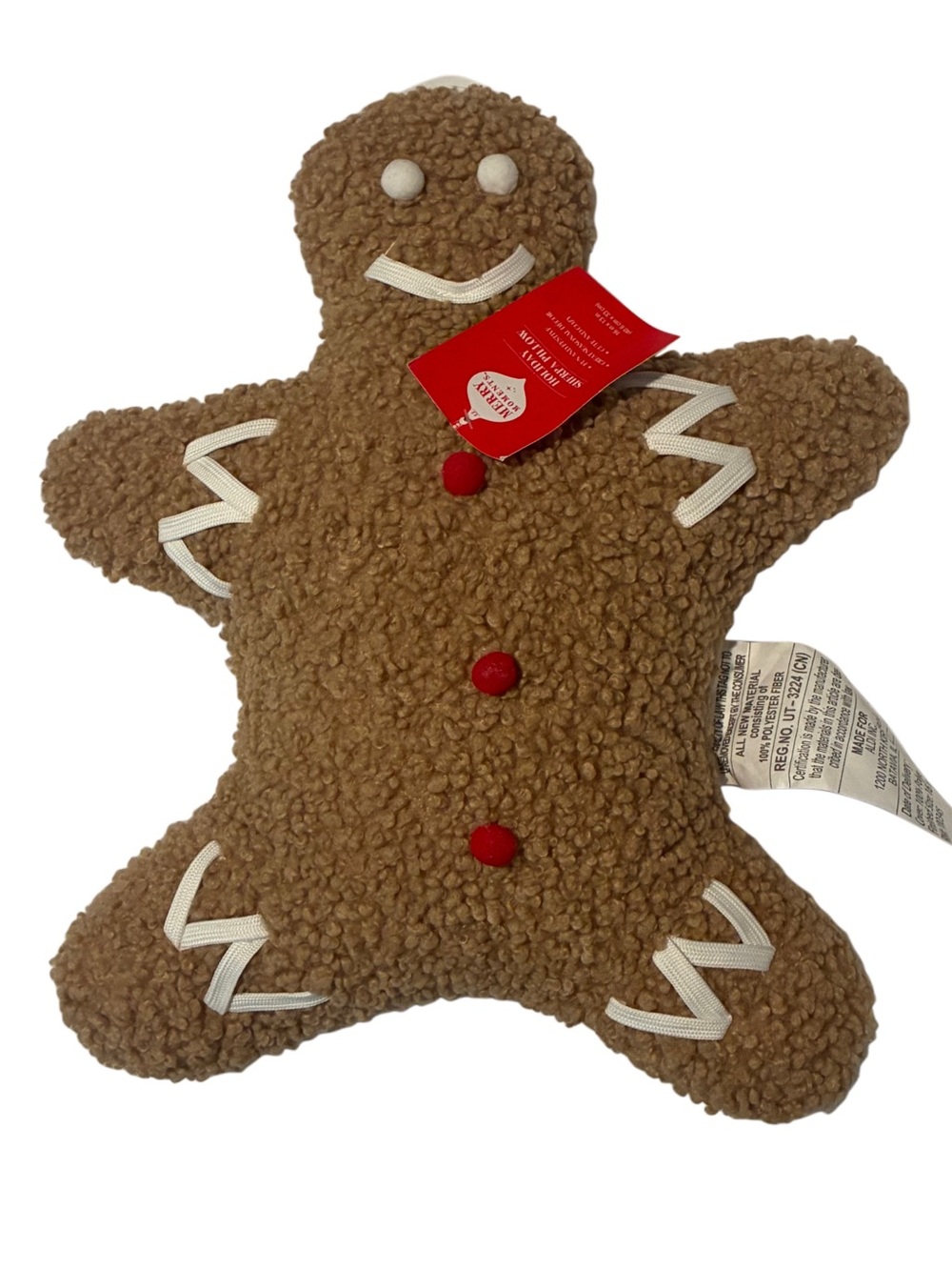 Cute Gingerbread Man Holiday Sherpa Pillow 16 in x 13 in NWT